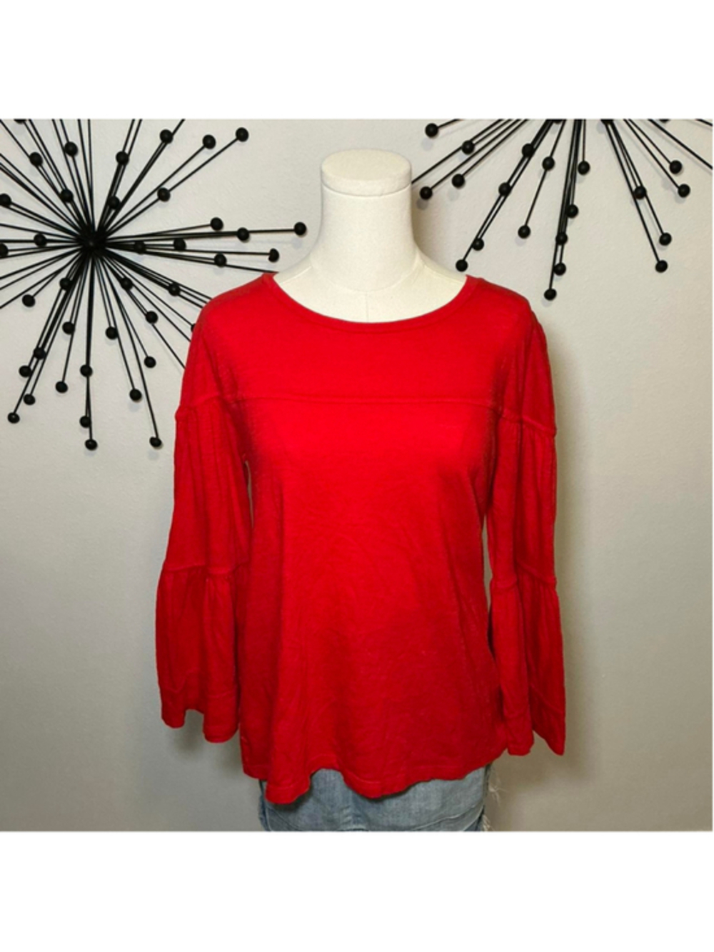 LOFT Red Bell Sleeve Top Flowy Boho Lightweight Long Sleeve Size S